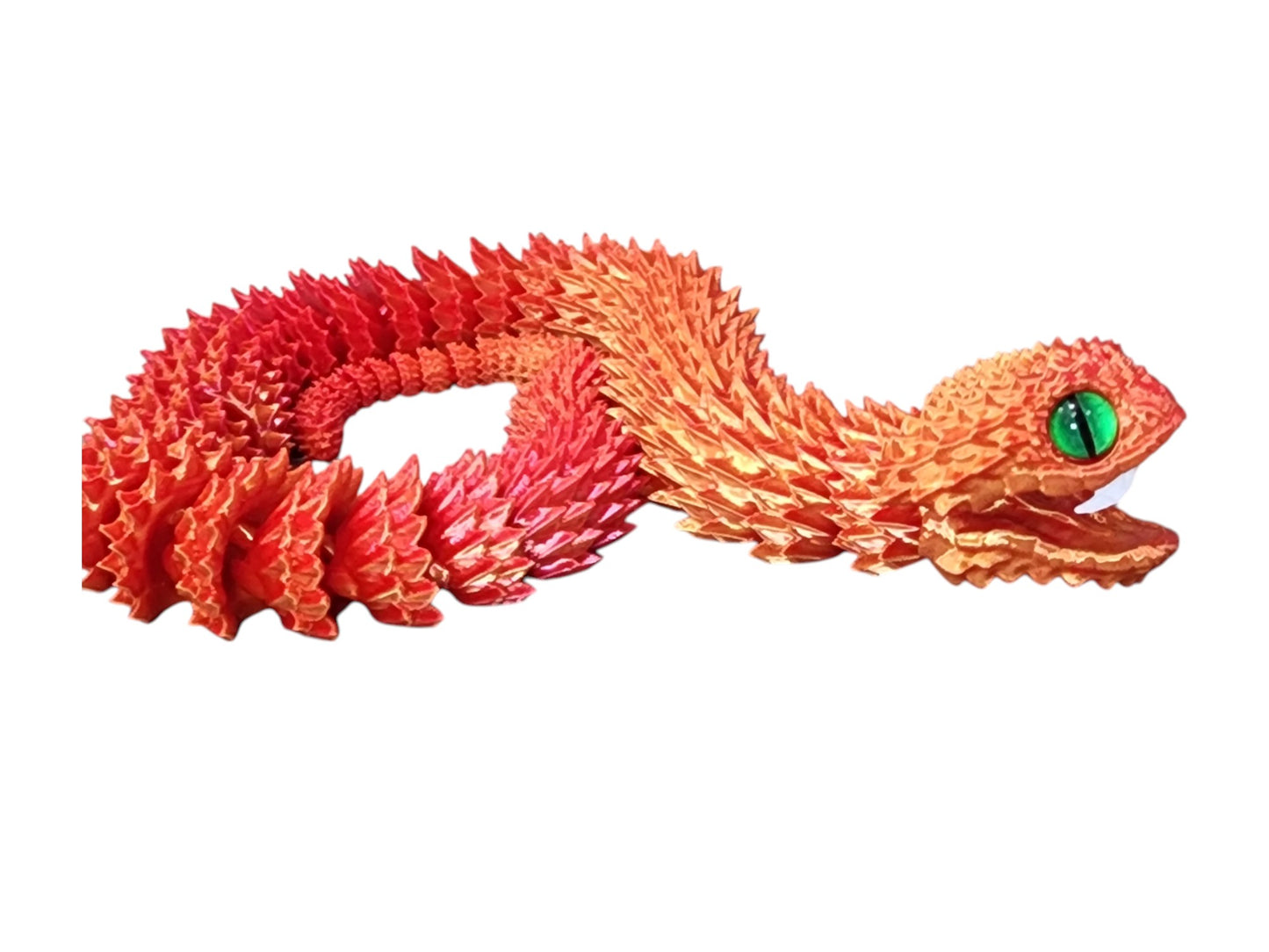 3D-Printed Brush Viper β 24β Flexible Snake Model | Movable Mouth & Fangs | Glass Eyes | Silk Color Options