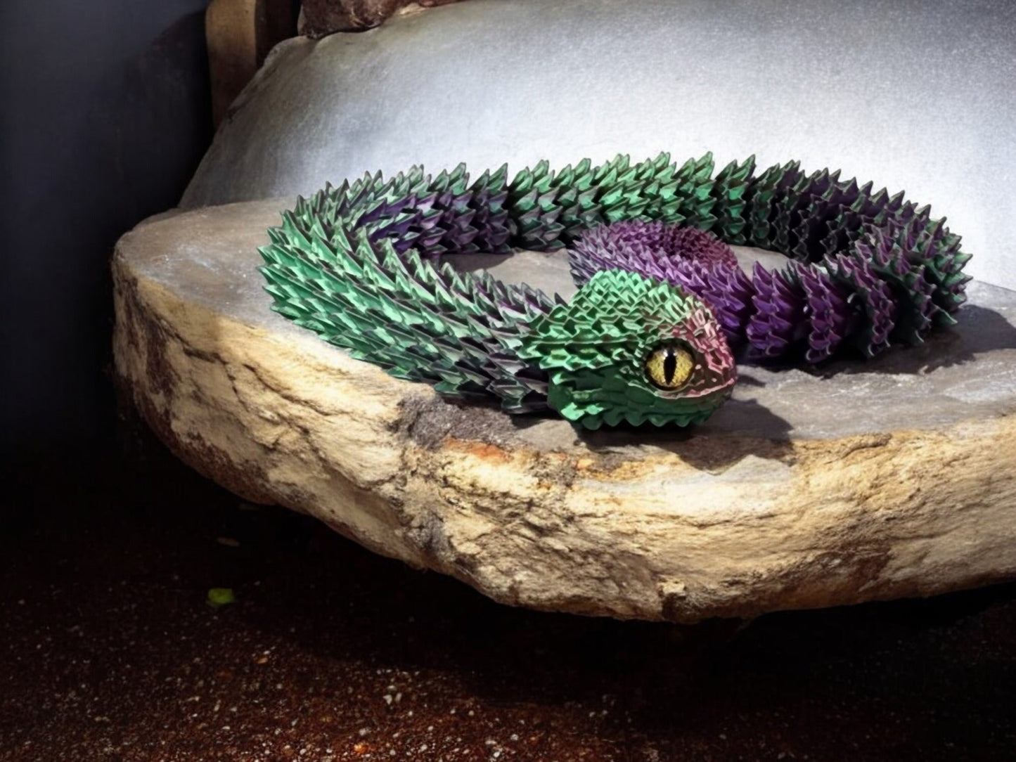 3D-Printed Brush Viper β 24β Flexible Snake Model | Movable Mouth & Fangs | Glass Eyes | Silk Color Options
