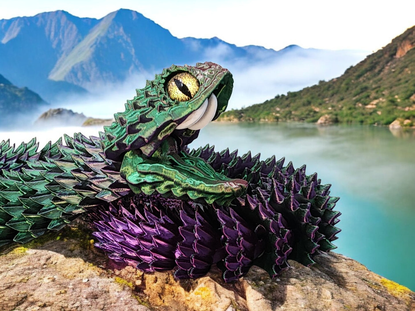 3D-Printed Brush Viper β 24β Flexible Snake Model | Movable Mouth & Fangs | Glass Eyes | Silk Color Options