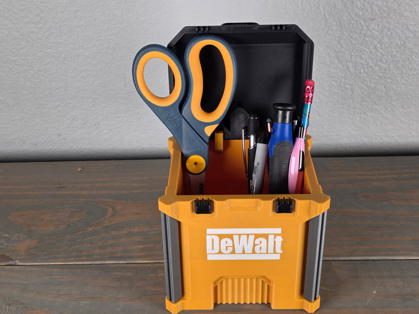 DeWalt-Inspired Mini Crate Desk Organizer 3D Printed Tool Box Style Compact & Convenient for Home Office Use
