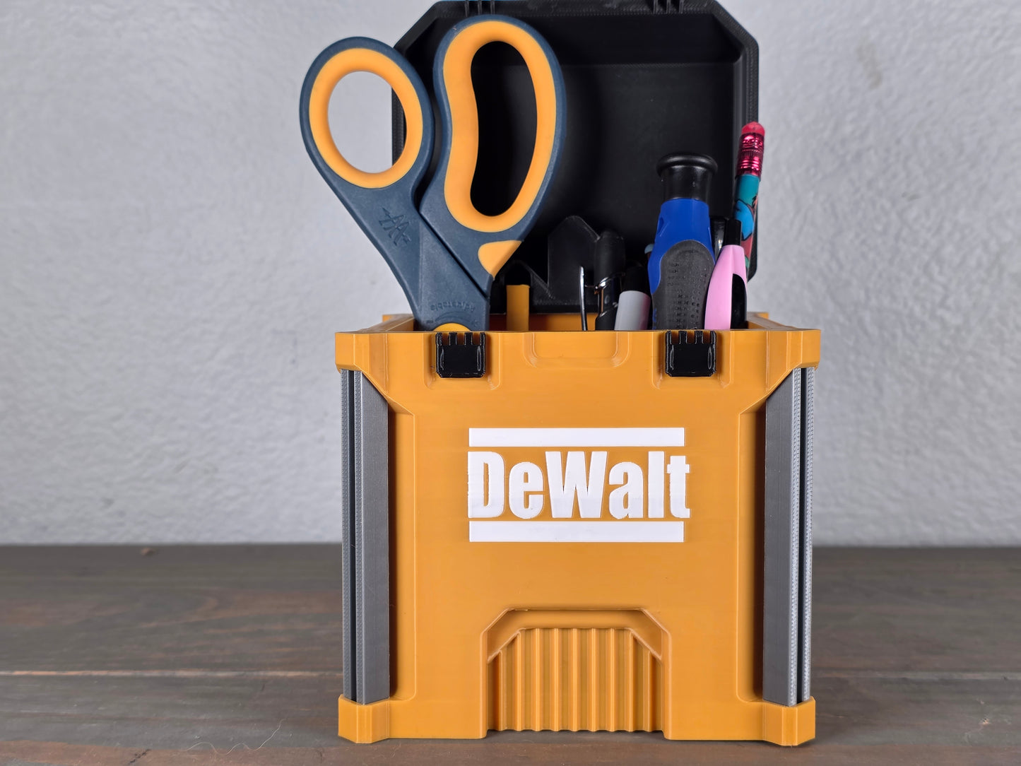 DeWalt-Inspired Mini Crate Desk Organizer 3D Printed Tool Box Style Compact & Convenient for Home Office Use