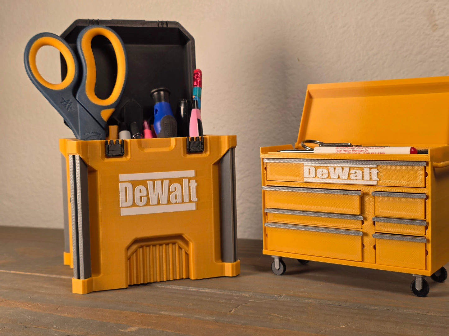 DeWalt-Inspired Mini Crate Desk Organizer 3D Printed Tool Box Style Compact & Convenient for Home Office Use