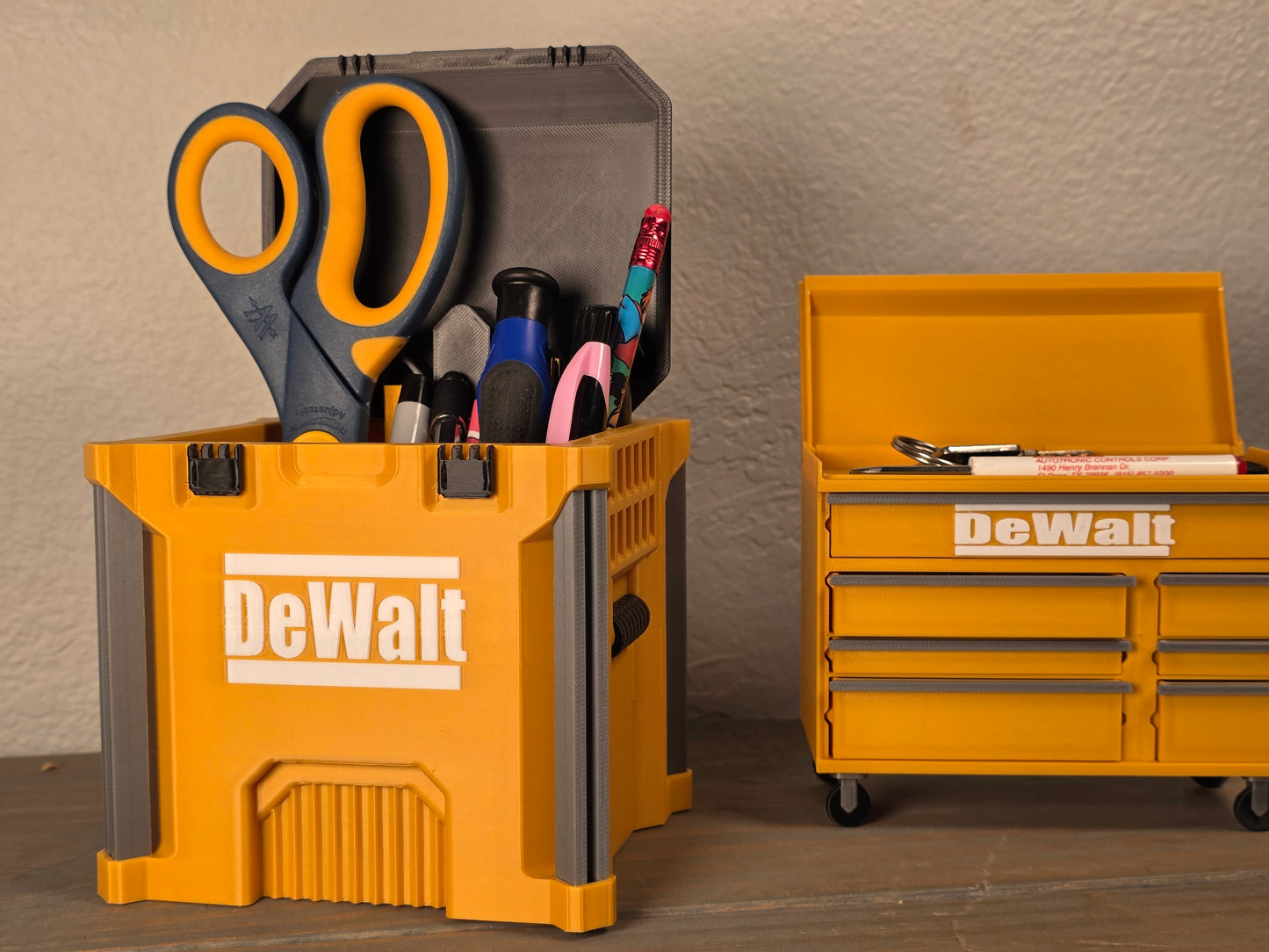 DeWalt-Inspired Mini Crate Desk Organizer 3D Printed Tool Box Style Compact & Convenient for Home Office Use