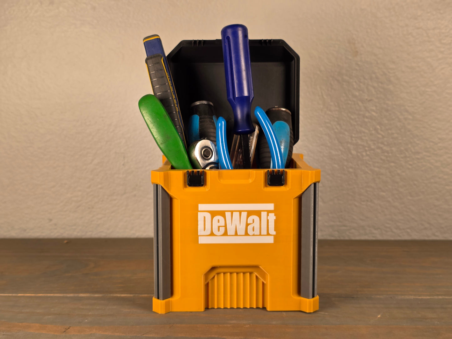 DeWalt-Inspired Mini Crate Desk Organizer 3D Printed Tool Box Style Compact & Convenient for Home Office Use
