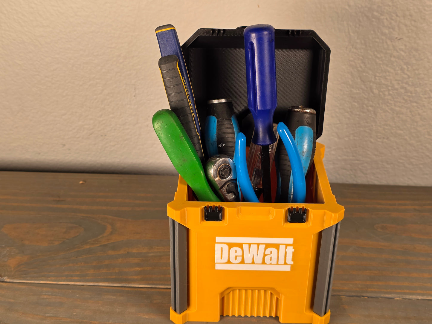 DeWalt-Inspired Mini Crate Desk Organizer 3D Printed Tool Box Style Compact & Convenient for Home Office Use