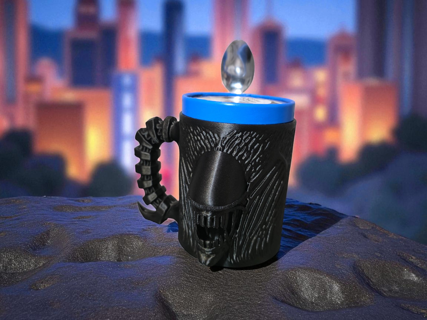 Alien Horror 3D-Printed Ice Cream Pint Holder with Spoon Slots Sci-Fi Fan Gift Unique
