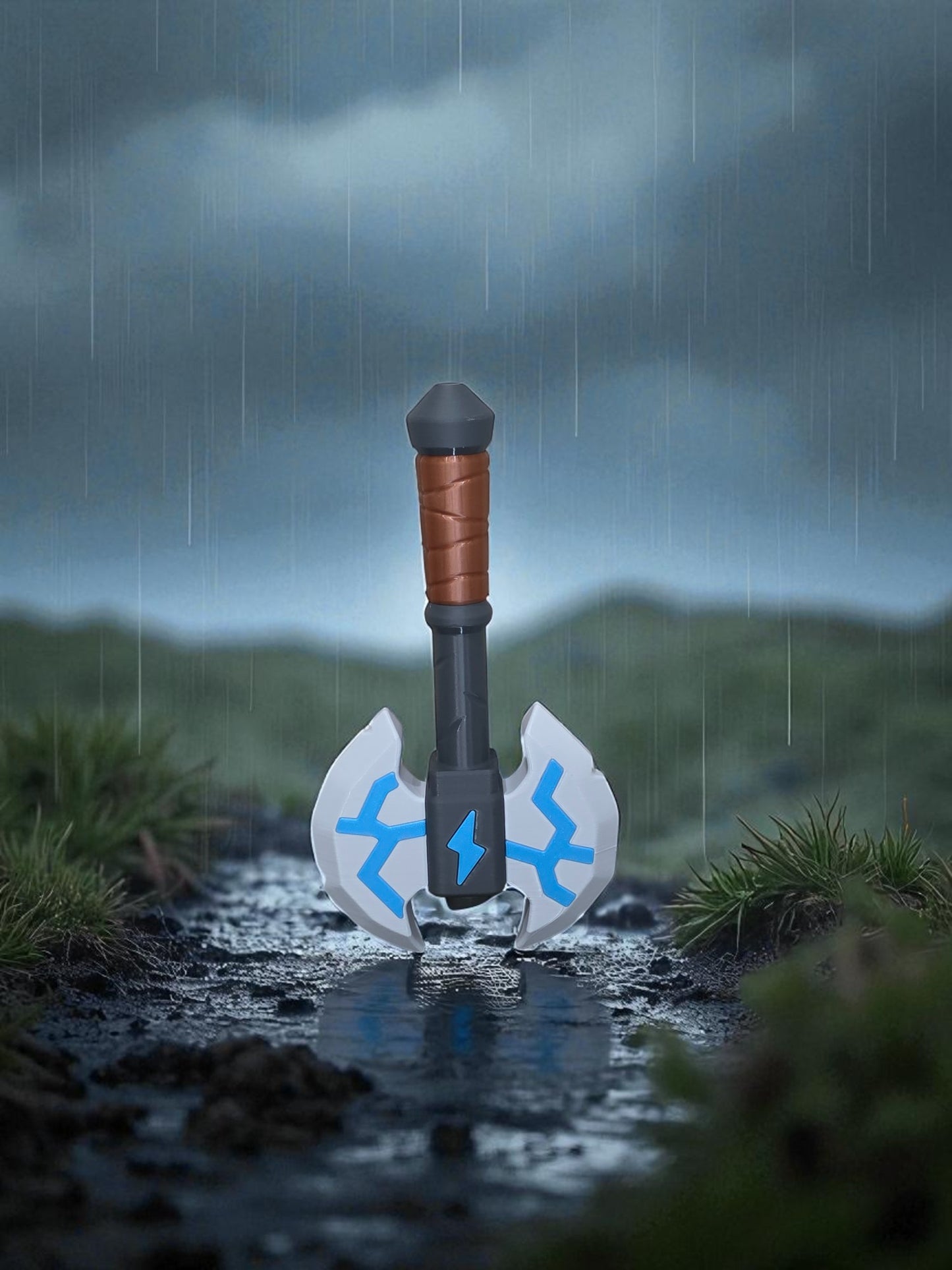 3D-Printed Stormcleaver Fantasy Axe Prop | 12" Cosplay & Collectible Display