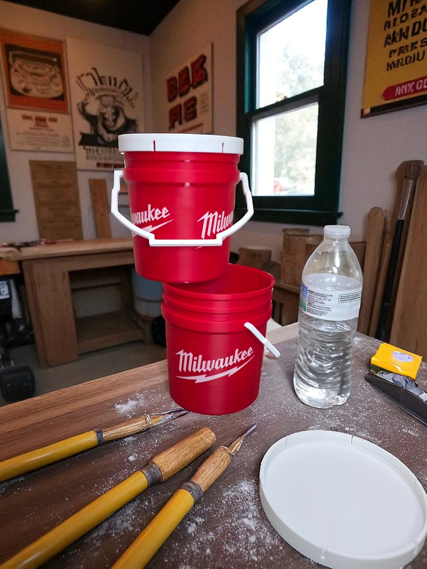 3D-Printed Milwaukee-Inspired Mini Bucket with Lid | Desk & Shop Storage
