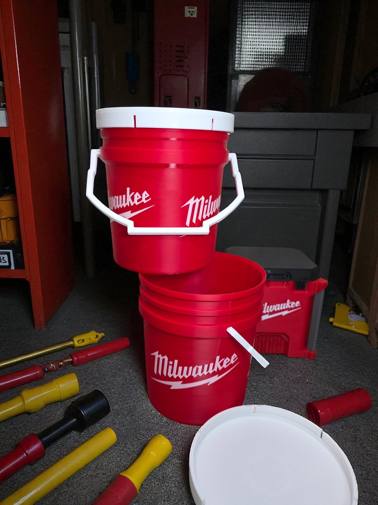 3D-Printed Milwaukee-Inspired Mini Bucket with Lid | Desk & Shop Storage