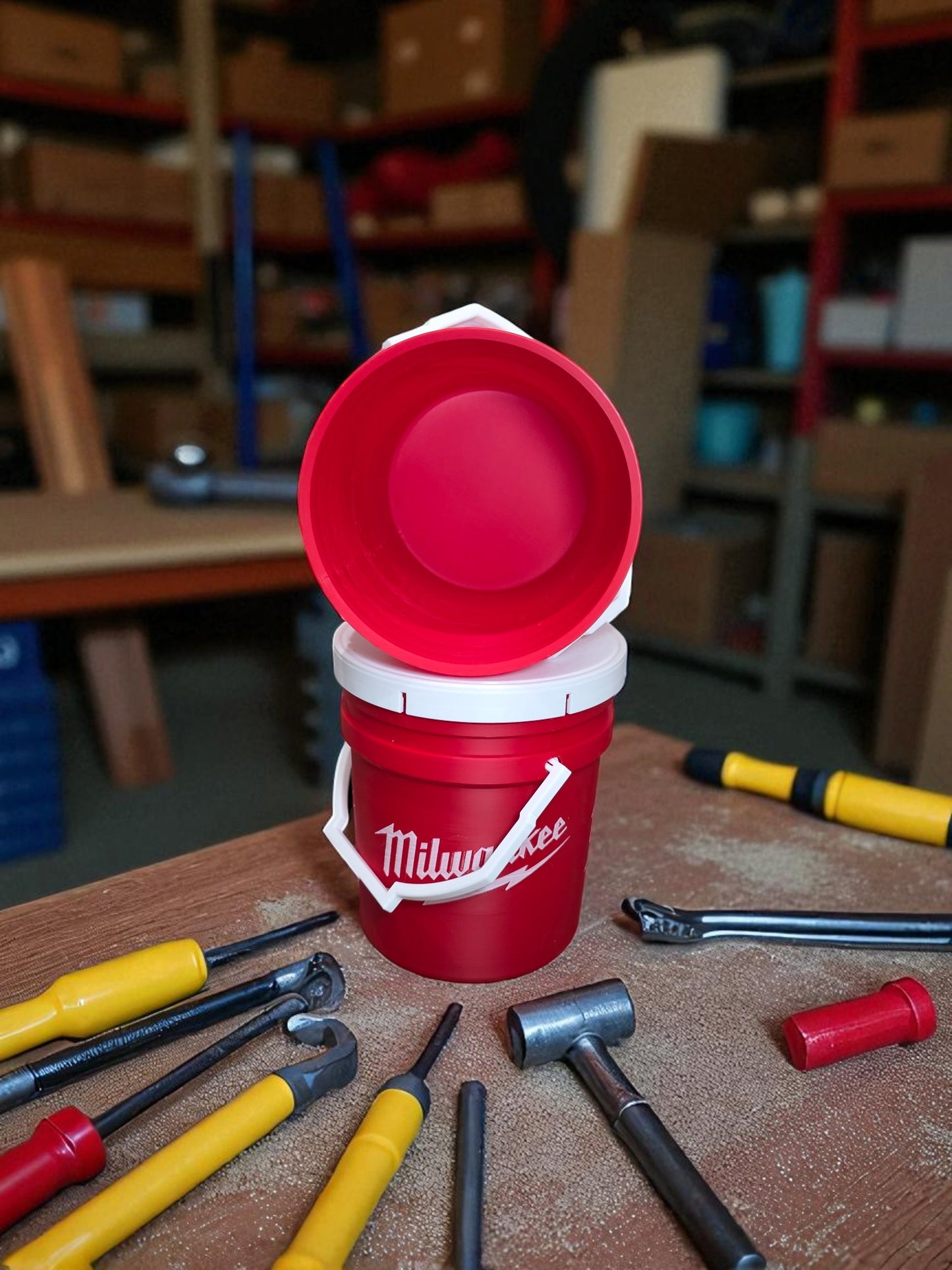 3D-Printed Milwaukee-Inspired Mini Bucket with Lid | Desk & Shop Storage