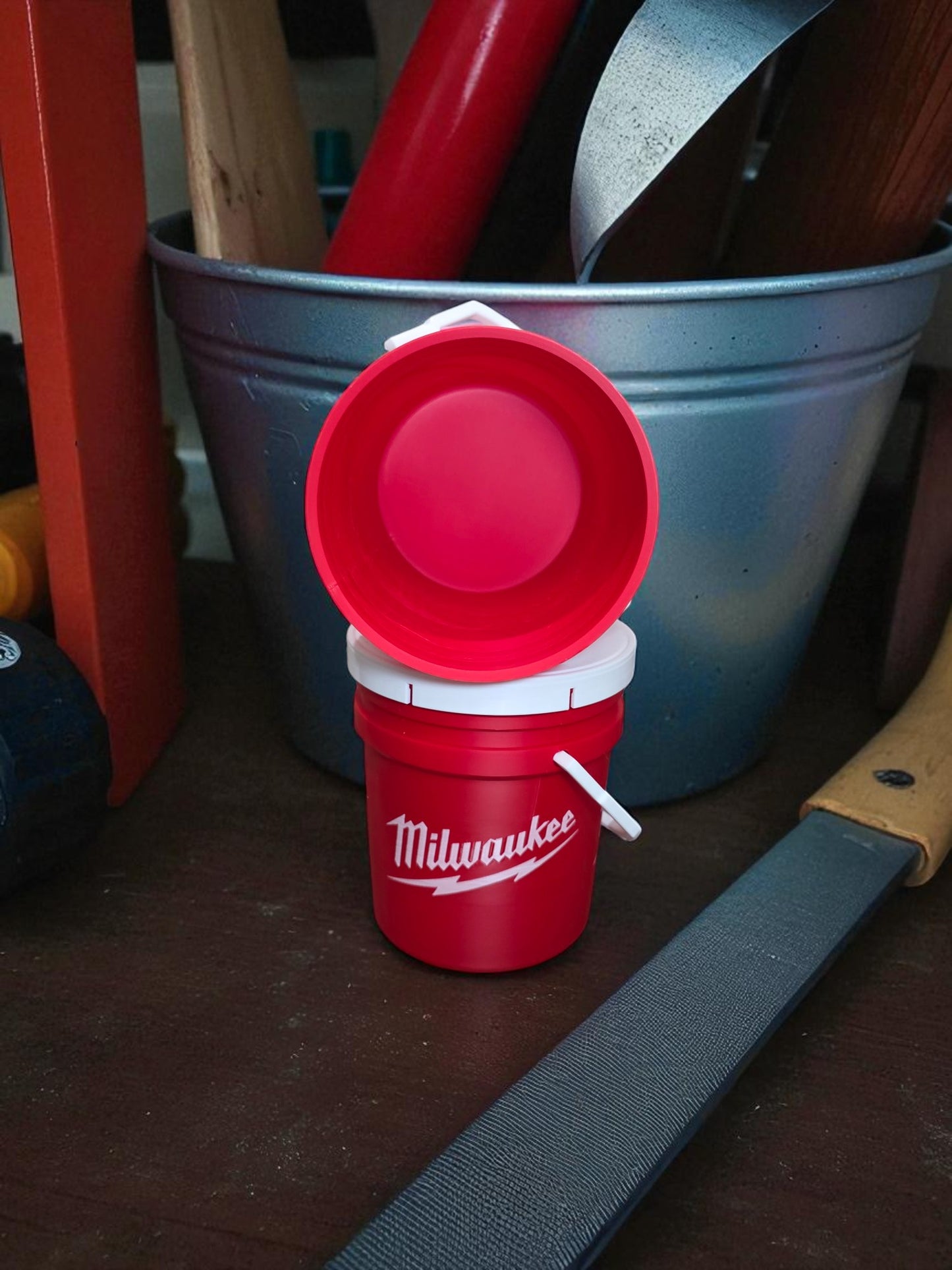 3D-Printed Milwaukee-Inspired Mini Bucket with Lid | Desk & Shop Storage