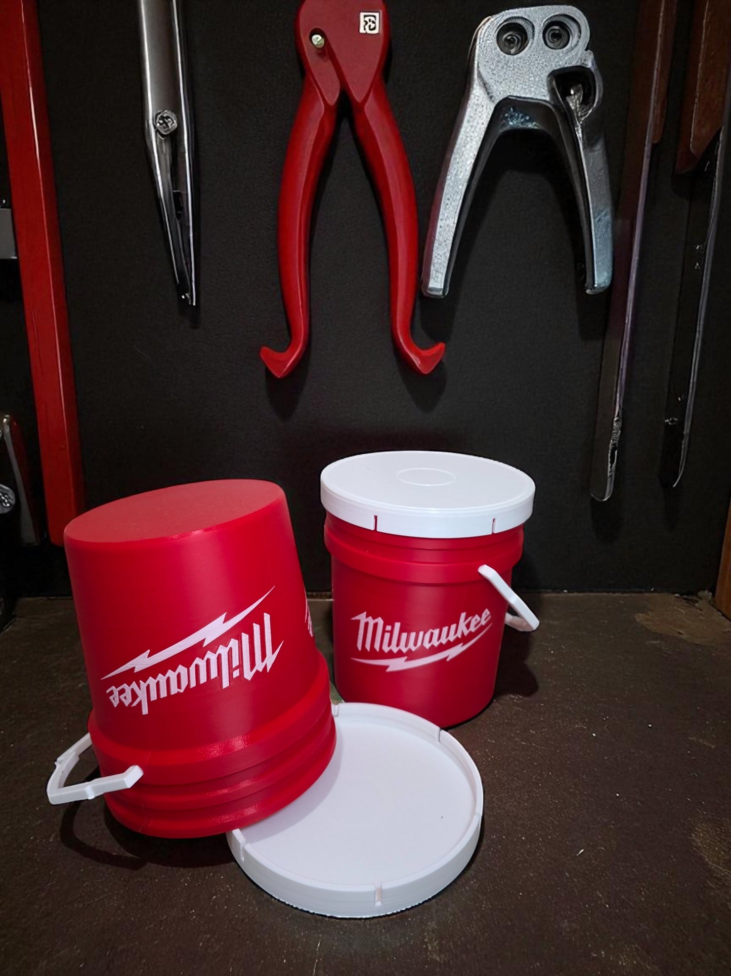 3D-Printed Milwaukee-Inspired Mini Bucket with Lid | Desk & Shop Storage