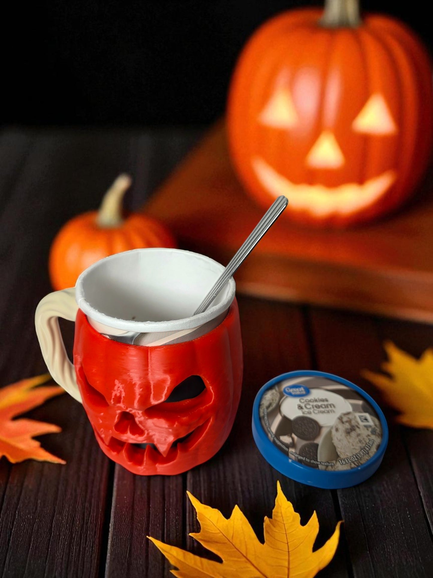 3D-Printed Pumpkin Ice Cream Pint Holder | Halloween Collectible