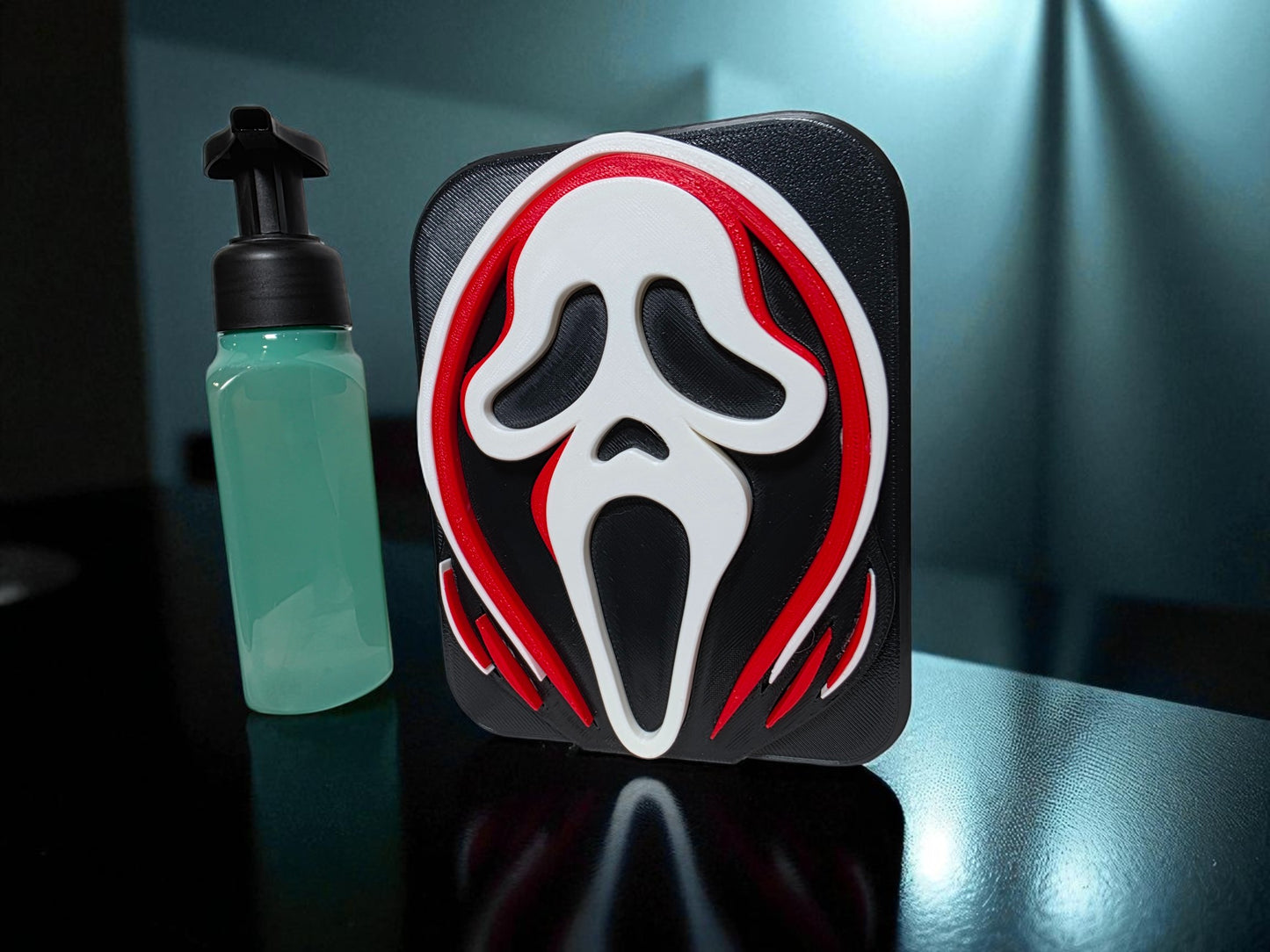 3D-Printed Ghostface Soap Dispenser Cover | Horror Fan Halloween Bathroom Decor
