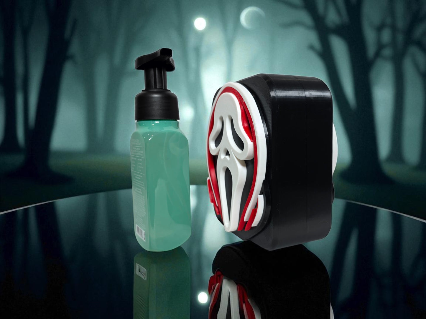 3D-Printed Ghostface Soap Dispenser Cover | Horror Fan Halloween Bathroom Decor