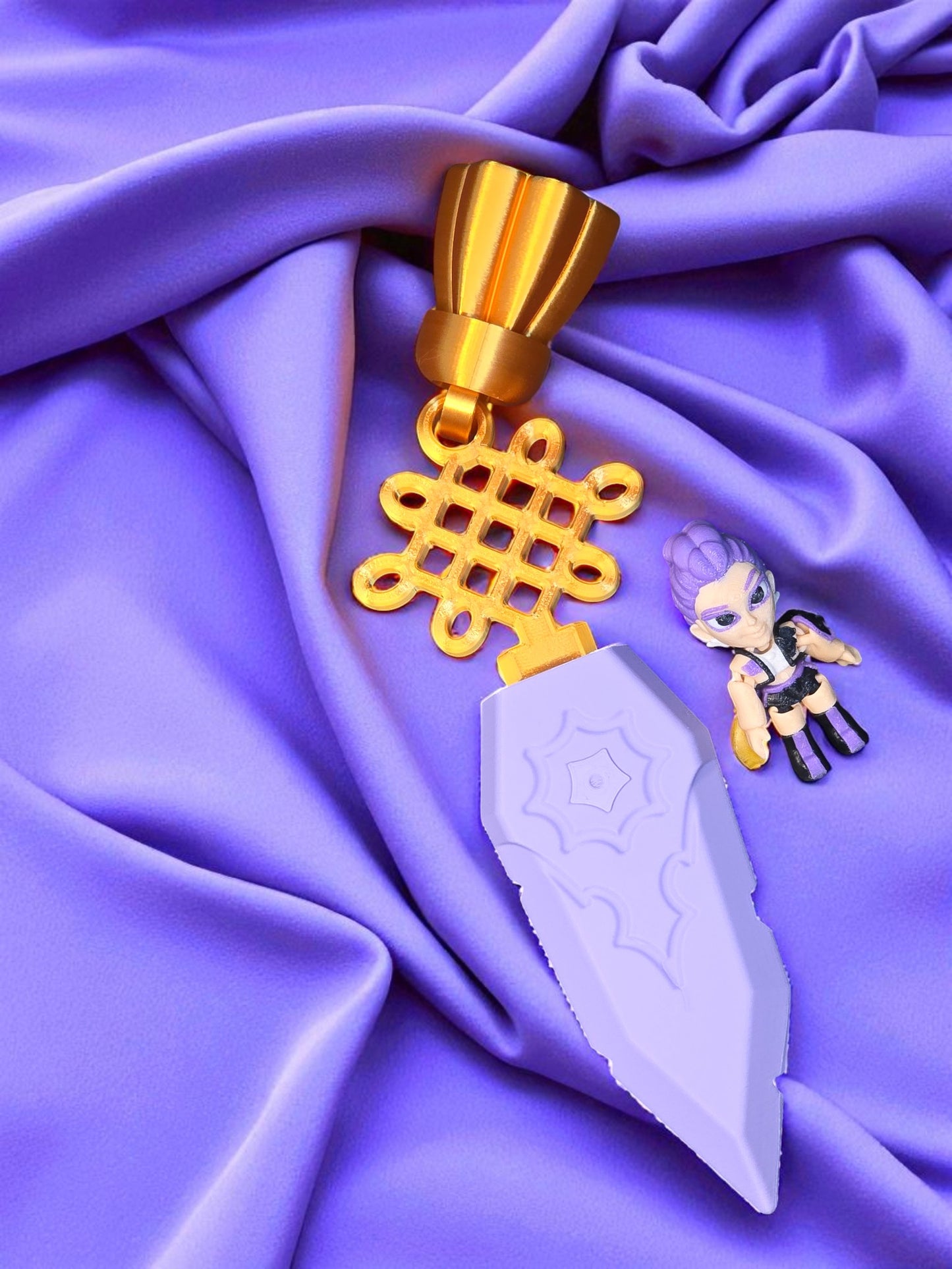 K-Pop Demon Hunter Zoey’s Dagger | 3D Printed Fantasy Collectible | Purple & Gold Display Prop | 12" Cosplay or Room Decor