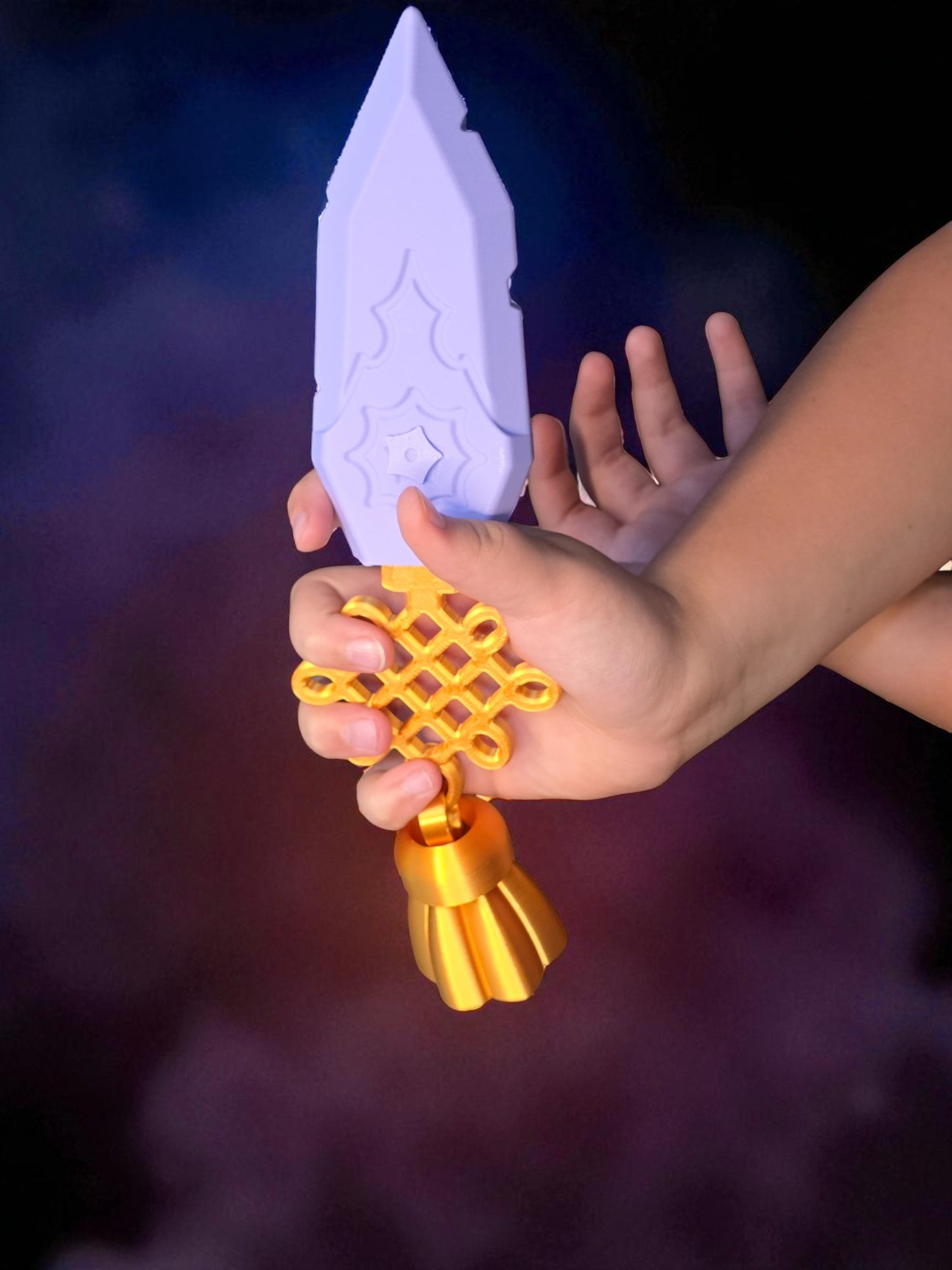 K-Pop Demon Hunter Zoey’s Dagger | 3D Printed Fantasy Collectible | Purple & Gold Display Prop | 12" Cosplay or Room Decor