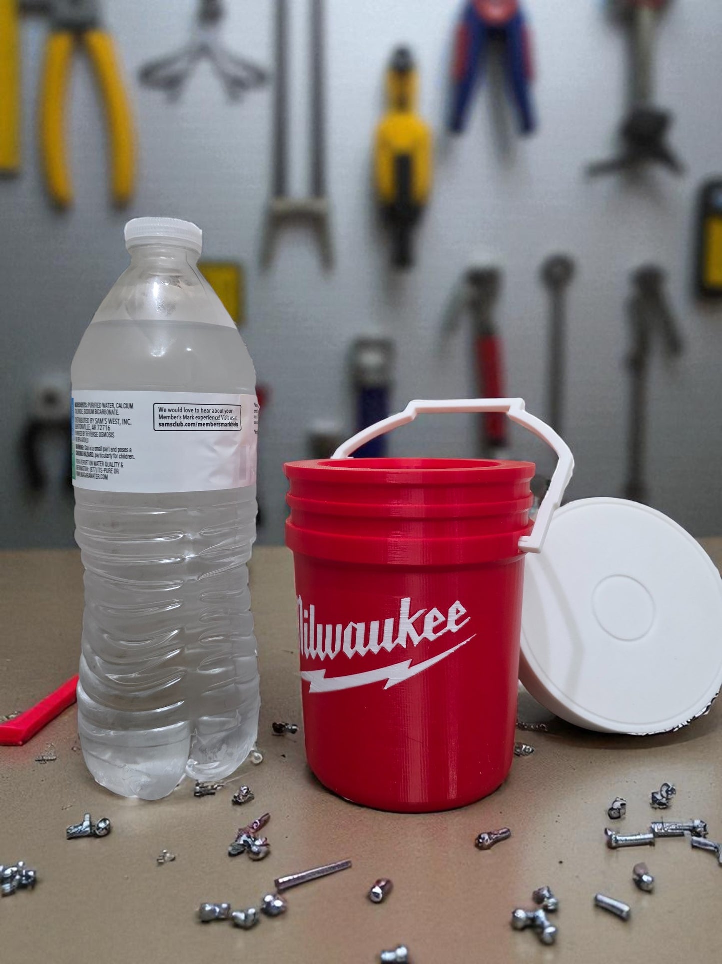 Milwaukee-Style Mini Bucket Koozy with Lid 3D Printed Drink Holder Funny Tool Fan Gift for Milwaukee Enthusiasts