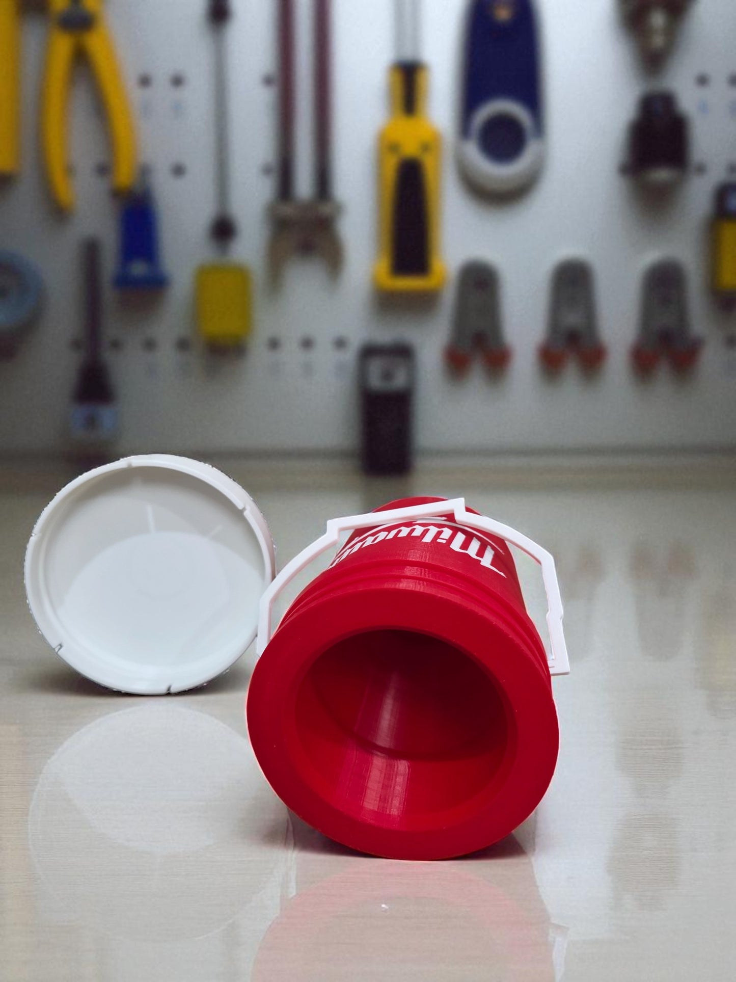 Milwaukee-Style Mini Bucket Koozy with Lid 3D Printed Drink Holder Funny Tool Fan Gift for Milwaukee Enthusiasts