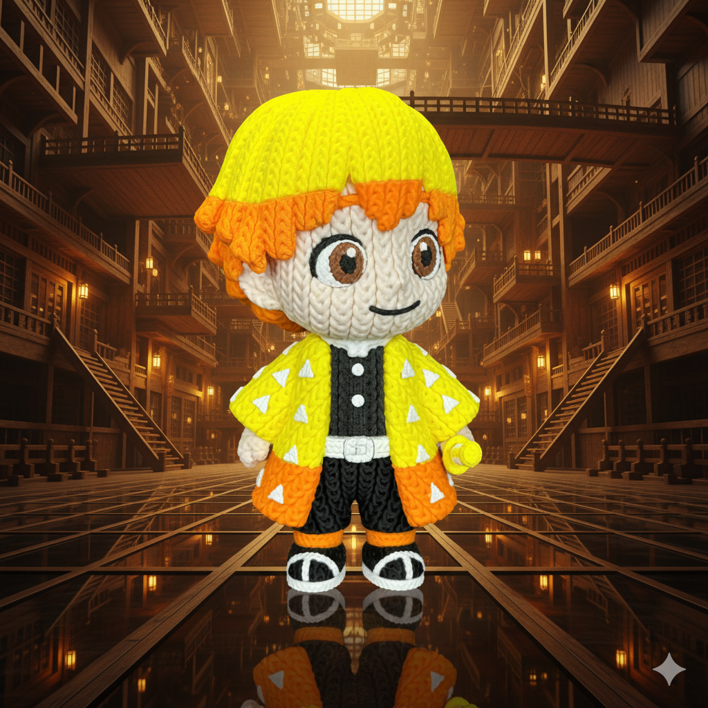 Zenitsu Inspired 3D Printed Figure – Crochet Texture Style – Anime Fan Art Display – 6" or 8"