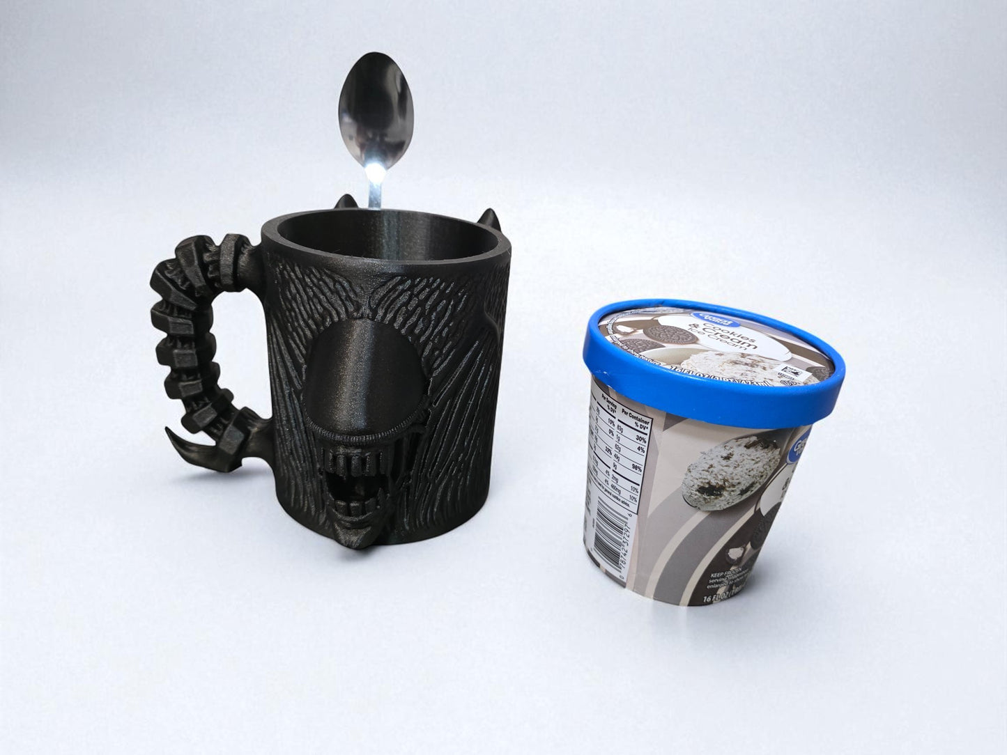 Alien Horror 3D-Printed Ice Cream Pint Holder with Spoon Slots Sci-Fi Fan Gift Unique