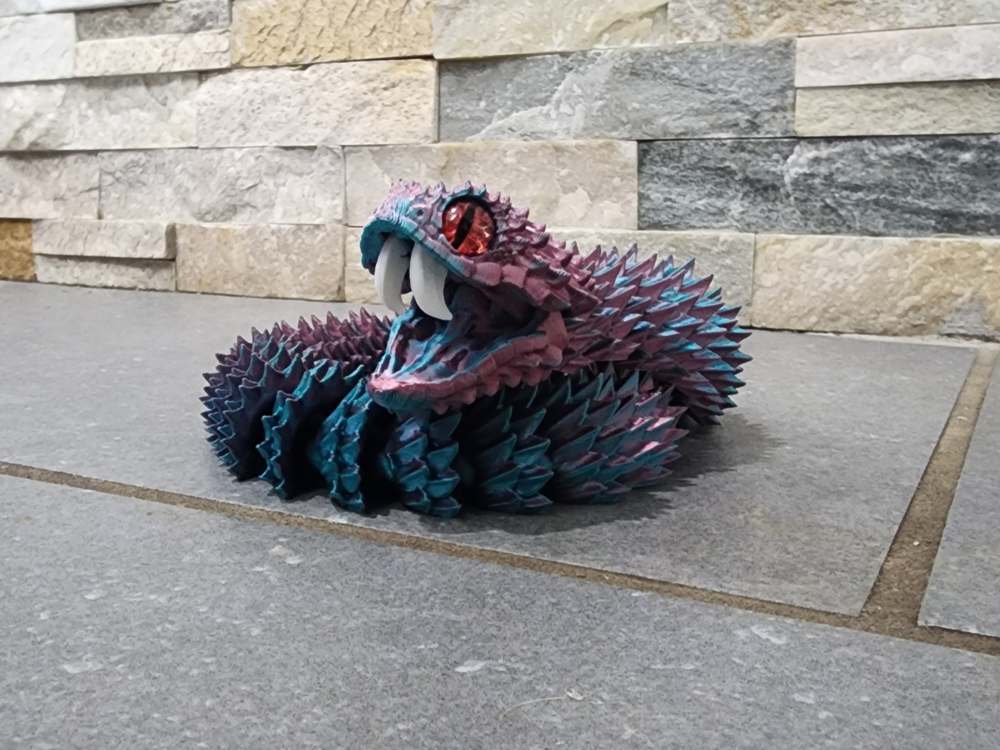3D-Printed Brush Viper – 24” Flexible Snake Model | Movable Mouth & Fangs | Glass Eyes | Silk Color Options