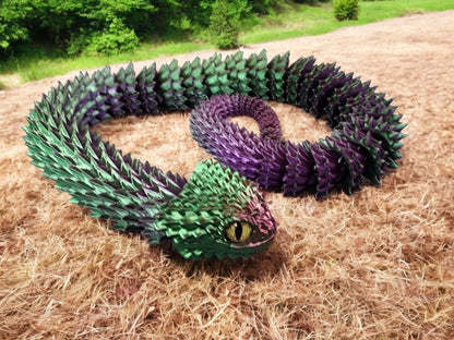 3D-Printed Brush Viper – 24” Flexible Snake Model | Movable Mouth & Fangs | Glass Eyes | Silk Color Options