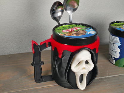 Horror Ghostface Ice Cream Pint Holder – Knife Handle & Spoon Slots