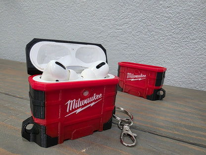 Milwaukee Inspired Packout Air Pods Pro Case - 3D Printed Tool Crate Style with Snap-Fit Lid & Keychain Loop for Air Pods Pro