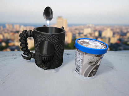 Alien Horror 3D-Printed Ice Cream Pint Holder with Spoon Slots Sci-Fi Fan Gift Unique