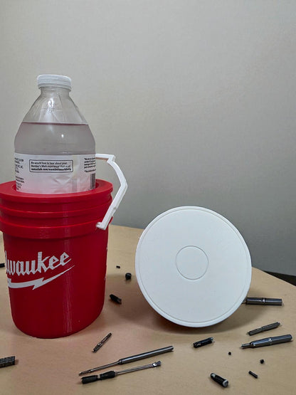 Milwaukee-Style Mini Bucket Koozy with Lid 3D Printed Drink Holder Funny Tool Fan Gift for Milwaukee Enthusiasts
