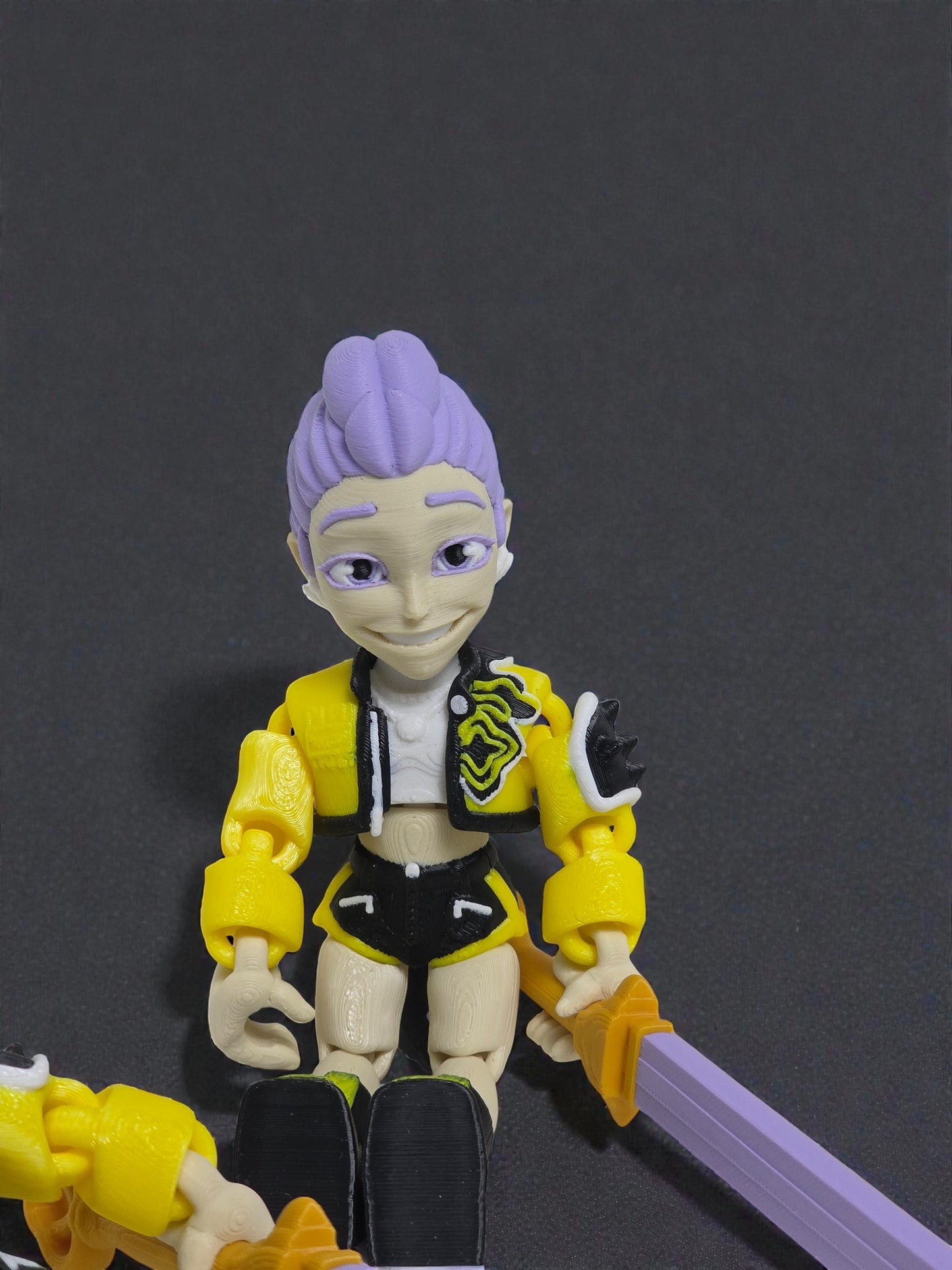 Flexi Rumi K Pop Demon Hunter Inspired Action Figurine 6 Inch Art Toy with Purple Hair and Yellow Jacket