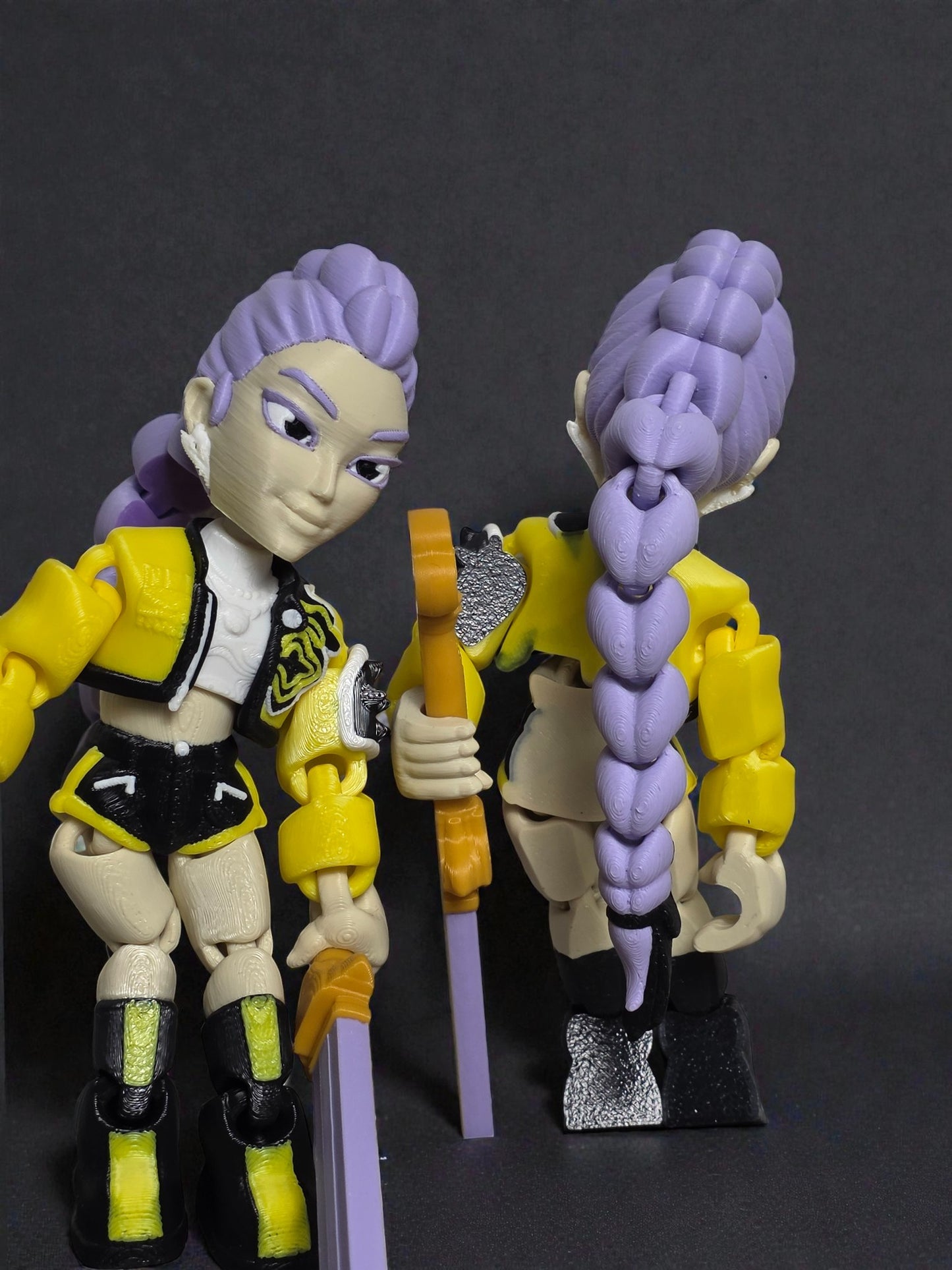 Flexi Rumi K Pop Demon Hunter Inspired Action Figurine 6 Inch Art Toy with Purple Hair and Yellow Jacket