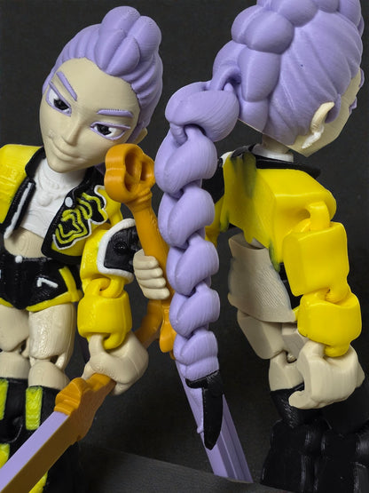 Flexi Rumi K Pop Demon Hunter Inspired Action Figurine 6 Inch Art Toy with Purple Hair and Yellow Jacket