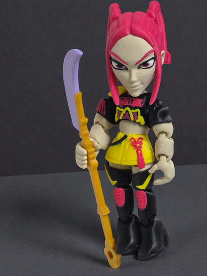 Flexi Mira K Pop Demon Hunter Inspired Action Figurine 6 Inch Art Toy with Pink Hair and Gold Sword Fully Articulated Collectible Figure for K Pop Fans