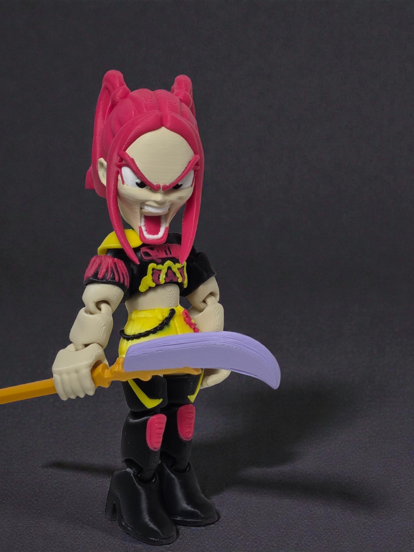 Flexi Mira K Pop Demon Hunter Inspired Action Figurine 6 Inch Art Toy with Pink Hair and Gold Sword Fully Articulated Collectible Figure for K Pop Fans
