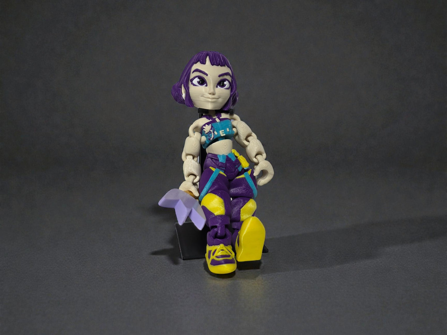 Flexi Zoey K Pop Demon Hunter Action Figurine 6 Inch Art Toy with Purple Hair Yellow Boots Fully Poseable Collectible for K Pop Fans