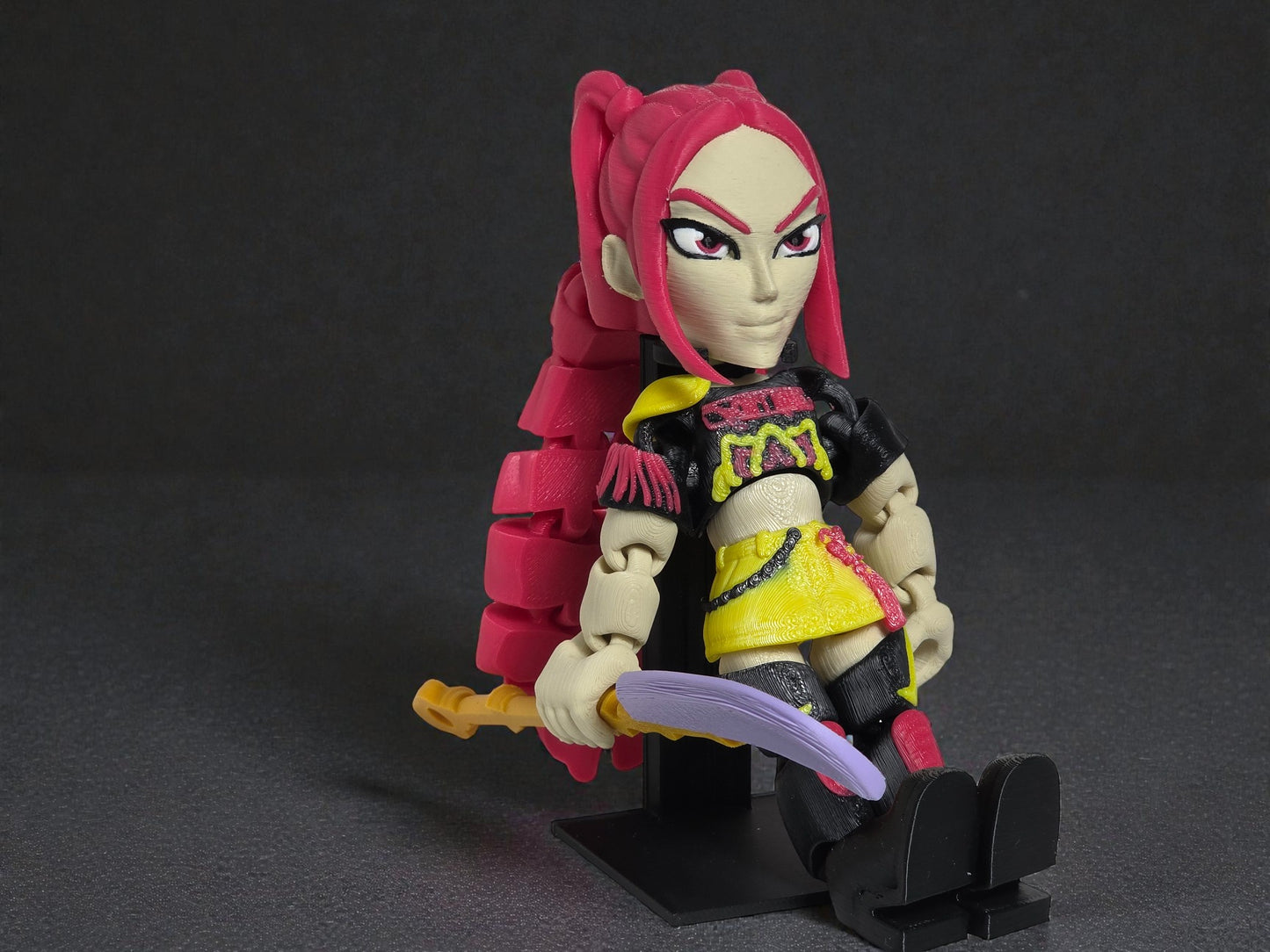 Flexi Mira K Pop Demon Hunter Inspired Action Figurine 6 Inch Art Toy with Pink Hair and Gold Sword Fully Articulated Collectible Figure for K Pop Fans