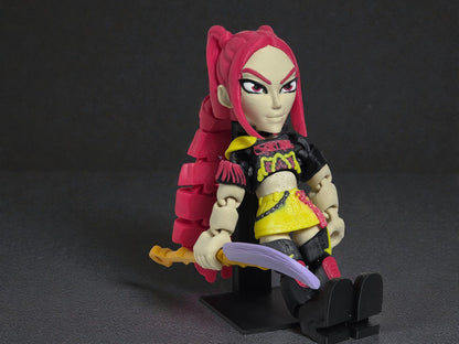 Flexi Mira K Pop Demon Hunter Inspired Action Figurine 6 Inch Art Toy with Pink Hair and Gold Sword Fully Articulated Collectible Figure for K Pop Fans