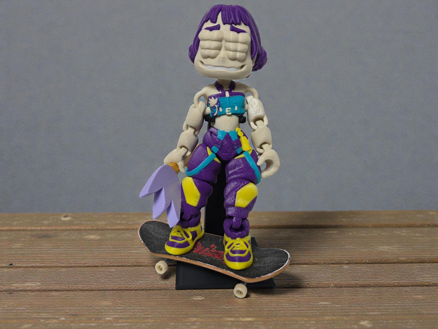 Flexi Zoey K Pop Demon Hunter Action Figurine 6 Inch Art Toy with Purple Hair Yellow Boots Fully Poseable Collectible for K Pop Fans