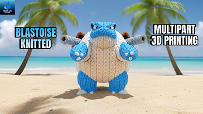 Blastoise Inspired 3D Printed Figure – Crochet Texture Style – Pokémon Fan Art Display – 6" or 8"