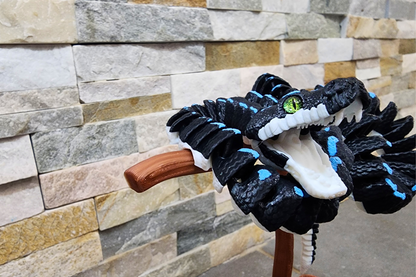 3D Printed Green Tree Python – Flexible Body, Movable Mouth, Glass Eyes – Silk Colors – Optional Branch Stand