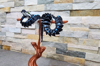 3D Printed Green Tree Python – Flexible Body, Movable Mouth, Glass Eyes – Silk Colors – Optional Branch Stand