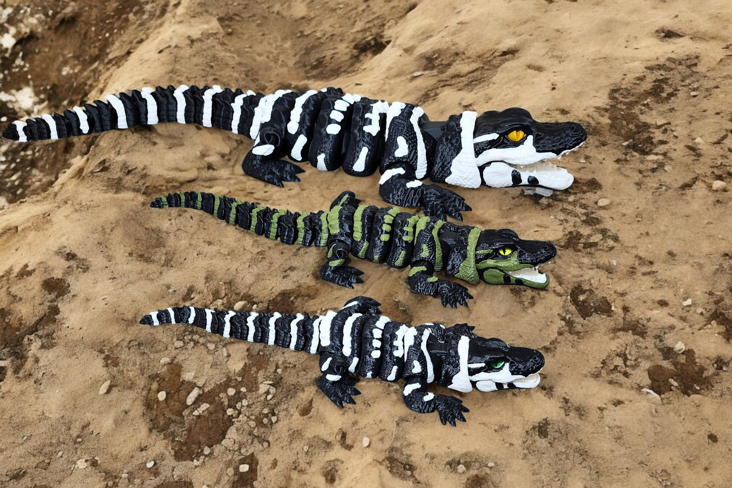 3D-Printed Articulated Alligator with Glass Eyes – Realistic & Poseable
