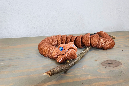 3D Printed Rattlesnake Model – 21" Long – Movable Fangs & Mouth, Flexible Body – Solid Color Snake