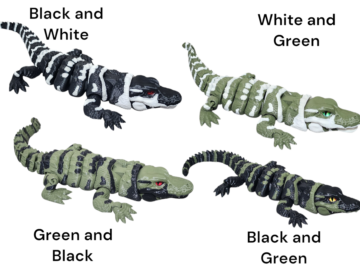 3D-Printed Articulated Alligator with Glass Eyes – Realistic & Poseable