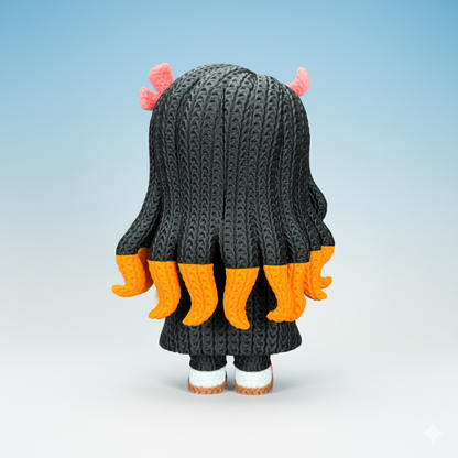 Nezuko Inspired 3D Printed Figure – Crochet Texture Style – Anime Fan Art Display – 6" or 8"