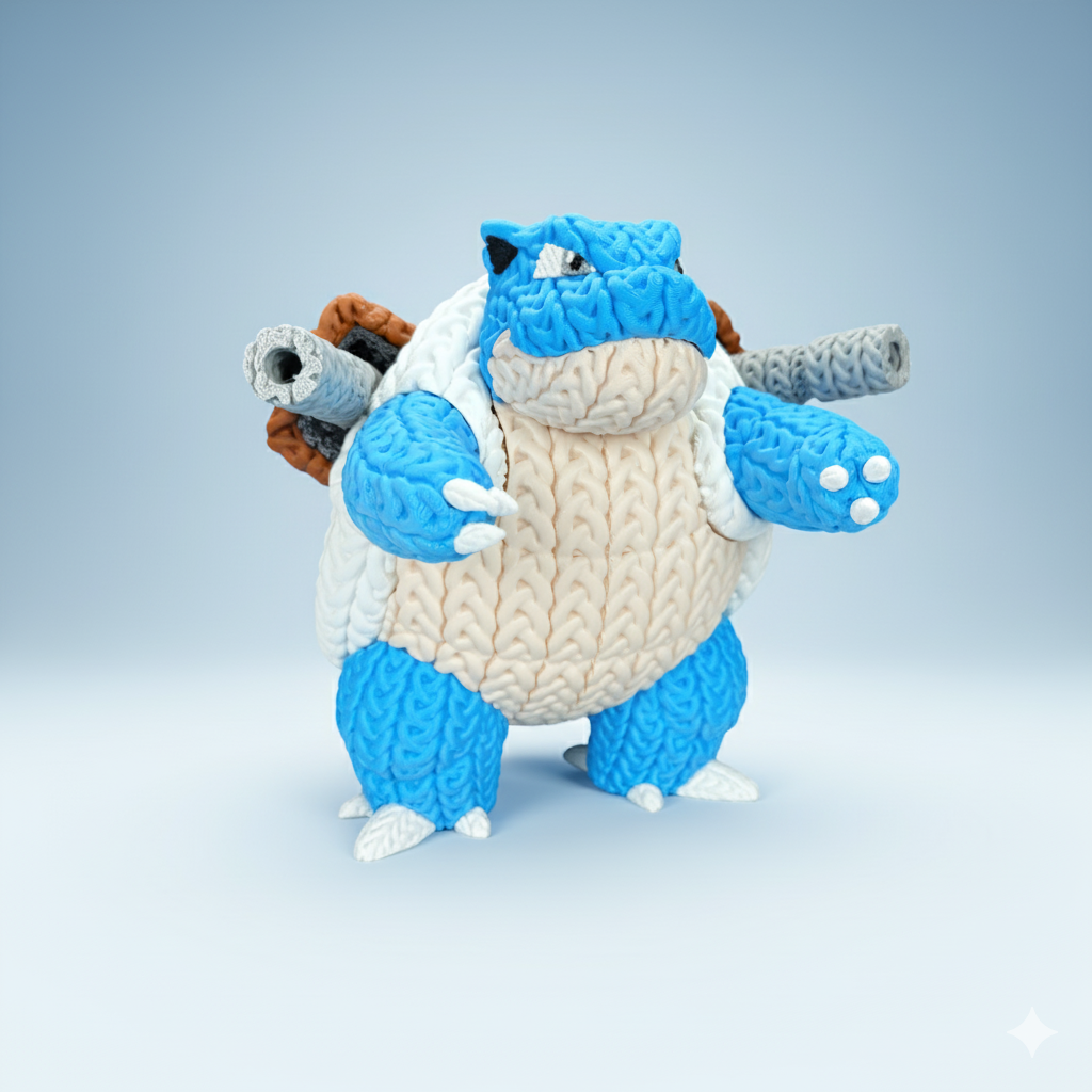 Blastoise Inspired 3D Printed Figure – Crochet Texture Style – Pokémon Fan Art Display – 6" or 8"