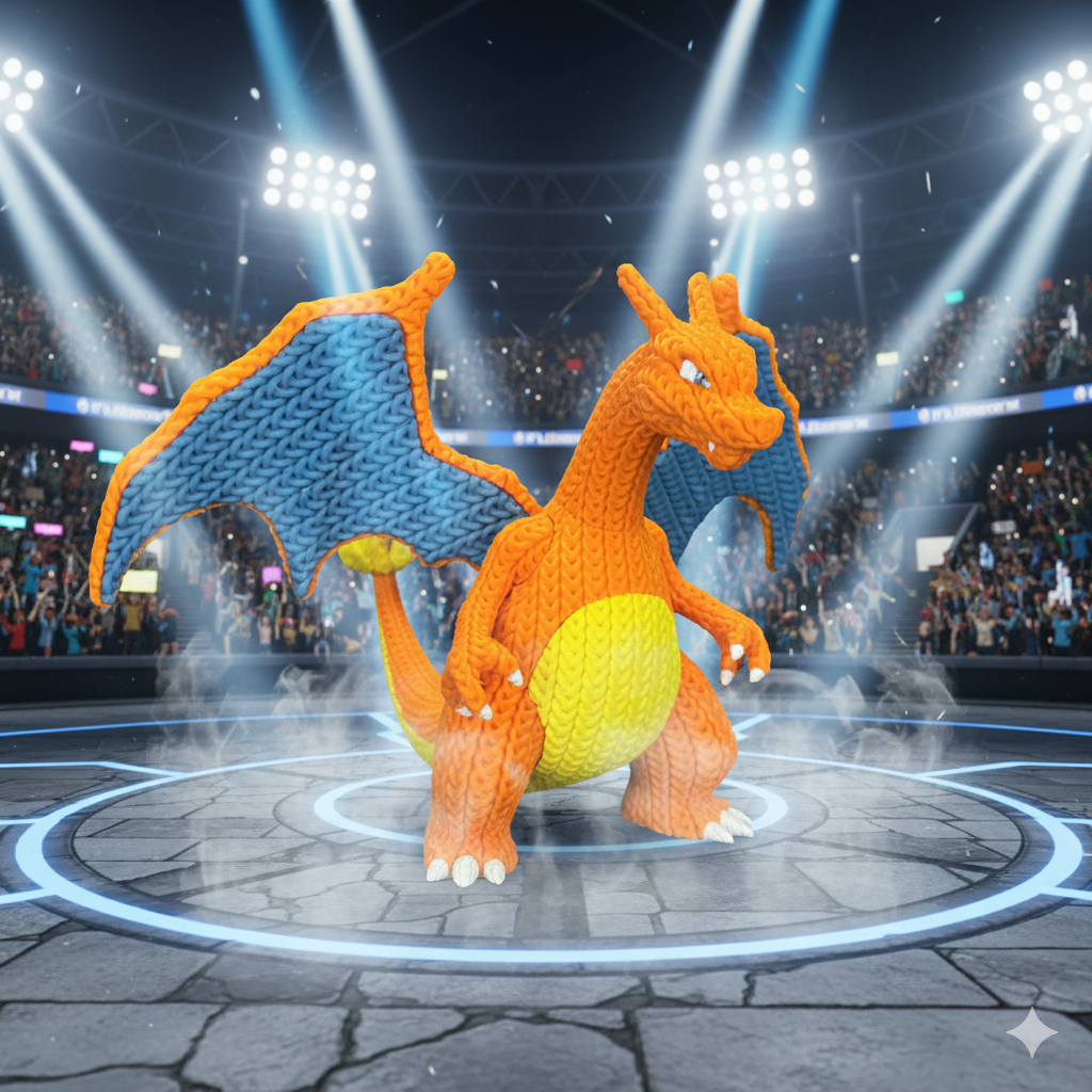 Charizard Inspired 3D Printed Figure – Crochet Texture Style – Dragon Fan Art Display – 6" or 8"