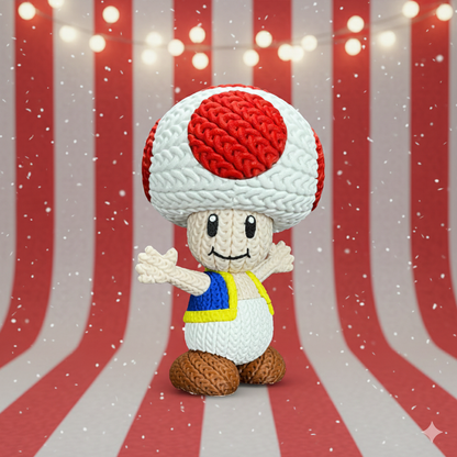 Toad Inspired 3D Printed Figure – Crochet Texture Style – Video Game Fan Art Display – 6" or 8"